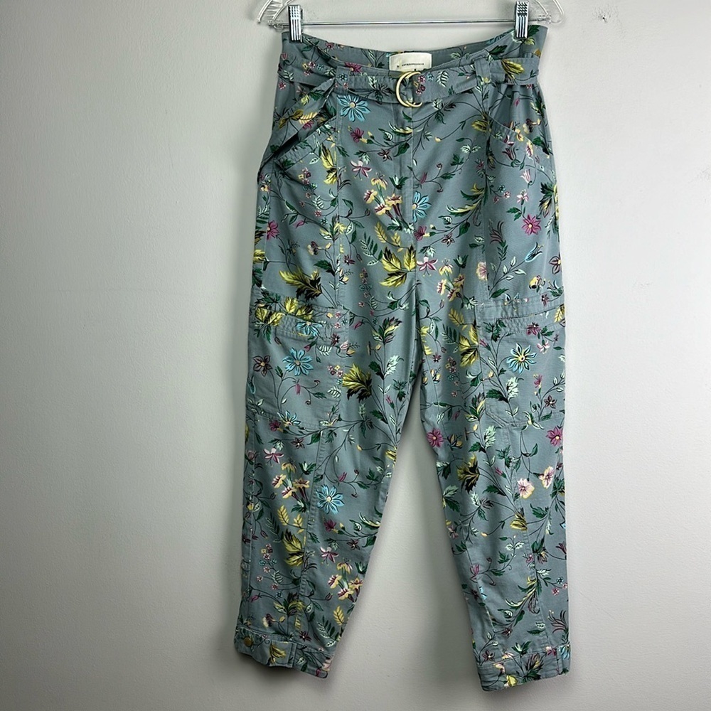 Anthropologie Victoria Floral Cargo Pants Size 8 High Waisted Belted Relaxed Fit - Picture 2 of 16